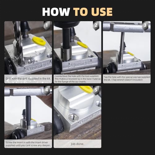 M6X1.0 Thread Repair Kit with 9.4mm Insert HSS Drill, Tap, Installation Driver, Counterbore, Stainless Steel Insert M6X1.0X9.4mmX10 PCS