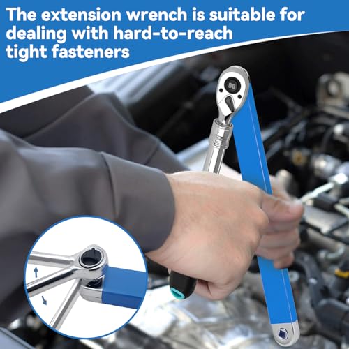 Offset Extension Wrench,15 Inch Impact Ready Socket Wrench Extender Tool Set with 1/2", 1/4" and 3/8" Square Drive Adapters, Zero Degree Ratchet Tool for Car Blue ﻿ (Blue) - color: Blue