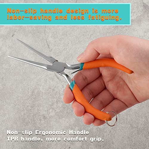 SPEEDWOX 6-Inch Needle Nose Pliers with Anti-Loss Lanyard Mini Long Nose Pliers With Non Serrated Edge Mini Precision Wire Looping Pliers for Hard to Reach Narrow Spaces - style: Straight Tips