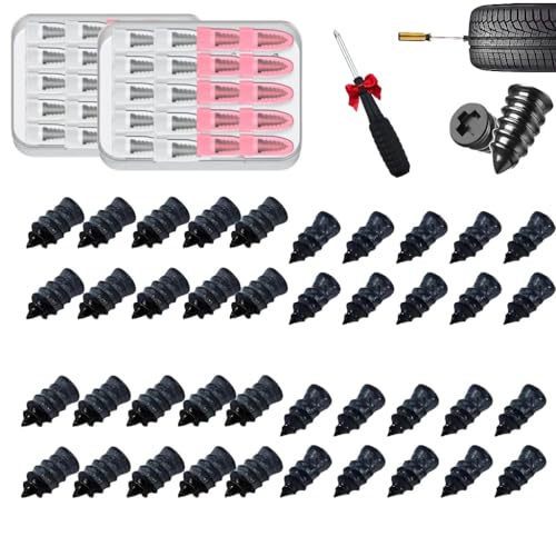 Tire Repair Rubber Nails Kit, Tire Repair Nails Kit with Box and Screwdriver Fast Self-Service Tire Repair Tools for Cars, Truck, Tractor, Black (40, Mix) - size: MIX