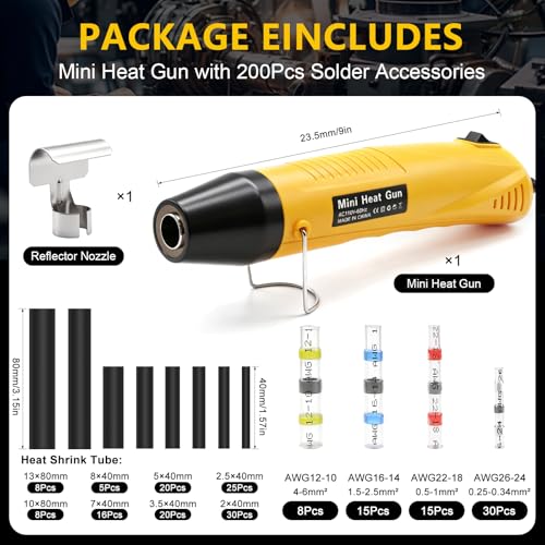 200PCS Heat Shrink Solder Seal Wire Connectors Kit with Mini Heat Gun, Solder Stick Wire Connectors Waterproof Wire Electrical Connector Kit for Marine, Automotive, Boat, Truck (26-10 Gauge) - size: 200PCS