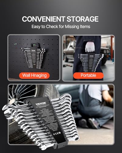 VEVOR Combination Wrench Set, 30-Piece Ratcheting Wrench Set with Organizer Rack, Cr-V Steel Wrench Set SAE 1/4" to 1", Metric 8 mm to 24 mm, Ideal for General Household, Garage, Workshop, Emergency | SAE 1/4" to 1", Metric 8 mm to 24 mm, Cr-V Steel, with