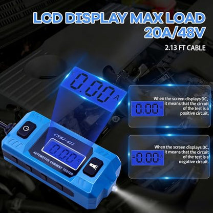 Automotive Circuit Fault Probe Tester, 20A 48V-High-Precision Car Fuse Tester Automotive Current Tester Car Circuit Fault Finder with LED Display Front Light, 2-in-1 Wire Tracer Short Finder