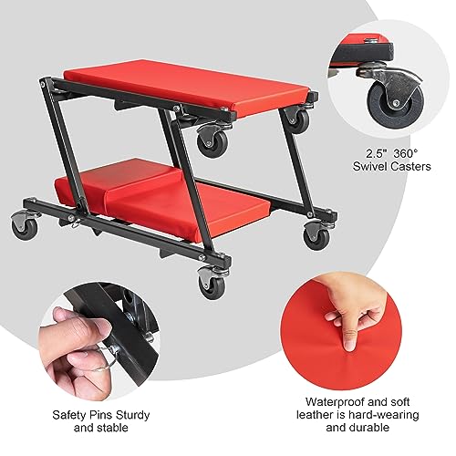 TCE 36" Rolling Foldable Automotive Creeper, 2-in-1 Garage Shop Creeper, Car Creeper,for Auto Repair, 300 Lbs Capacity, Red, TAM6505RU Torin