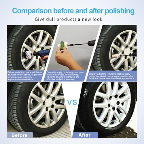 Neeki 14pcs Buffing Polishing Wheel Kit for Dill with Extension Rod | Multi-Specification Polishing Wheel Kit with Polishing Compound, Soft Drill Brush,1/4 Hexagonal Shank,for Metal,Aluminum,etc