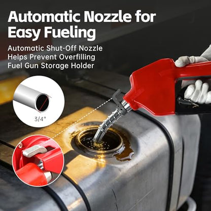 FMCNMech 12V Fuel Transfer Pump, 15 GPM Diesel Transfer Pump Kit with Automatic Shut-Off Nozzle, Heavy-Duty Fuel Pump with 13 ft Hose for Gasoline, Diesel & Kerosene - color: 15 GPM Gas & Diesel Pump