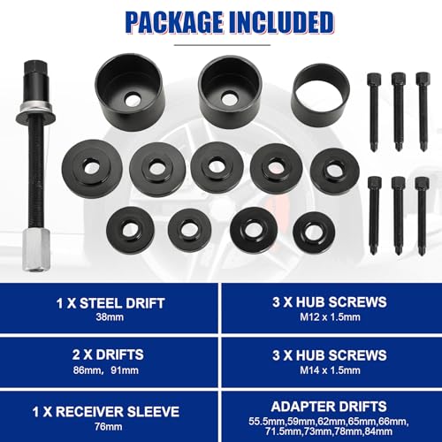 NYXOVA 19pcs Front Wheel Drive Bearing Removal Installation Service Tool Kit, Wheel Bearing Removal Kit, Bearing Removal Install Adapter Puller Pulley Service Tool Kit