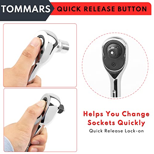 TOMMARS Extendable Ratchet Set 1/4", 3/8", 1/2" Socket Wrench Hand Tool Kit | Mechanic Hand Tool Set, Telescoping Design, 72 Tooth 5-degree swing arc, Quick Release, Reversible - size: 1/4", 3/8", 1/2" Drive, style: Extendable Ratchet Set