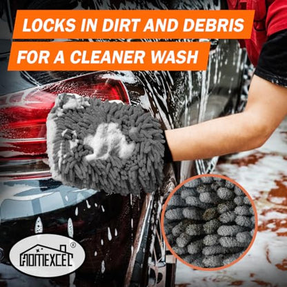 HOMEXCEL Car Wash Mitt, Microfiber Washing Glove, 10.2" x 6.7 ", 2 PK Grey | Microfiber Wash Mitts Scratch-Free & Lint-Free, Rich Foam, Highly Absorbent, Double Sided, for Car Washing and Detailing - color: Grey