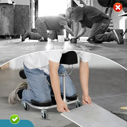 Kneeling/Sitting Creeper With Chest Support And Rolling Knee Pads, Featuring 3" Casters And Brake,300-Pound Capacity,Equipped With A Tool Tray For Tiles, Parquet, Cleaning Or Other Floor Work