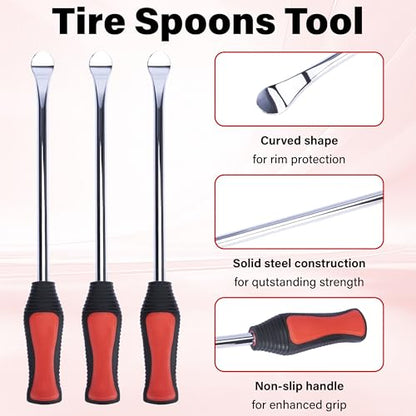 ecocstm 12.2 Inch Tire Spoons, Dirt Bike Tire Changing Tools, Tire Changing Kit, Tire Removal Tool, with Rim Protector, Valve Tool, Valve Cores and Caps, for Motorcycle/Lawn Mower/Tractor/Bicycle | Tire Removal Tool, with Rim Protector, Valve Tool, Valve