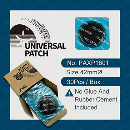 PAX 30 Pcs 42mm Round Universal Tube and Tire Repair Patches, for Radial and Bias Tires, Motorcycle, Automobile, Truck, Agricultural Vehicles, BMX, ATVs, River Floating, Inflatable Rubber - size: 42mm