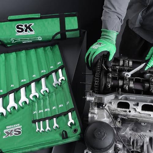 SK Combination Wrench Set, SAE 1/4" to 1-1/4", Metric 6 to 32mm, 42-Piece, SuperKrome Finish, Premium CR-V Construction, with Rolling Pouch - size: Metric&SAE (6 to 32mm & 1/4" to 1-1/4")