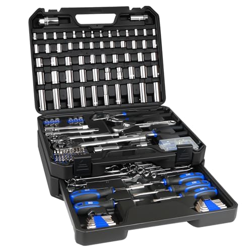 Prostormer Mechanics Tool Set with with Drawer-Style Tool Box, Blue | 279-Piece, SAE & Metric Sizes Wrench and Socket Kit, General for Car, Motorcycle, Home Repair - color: Blue