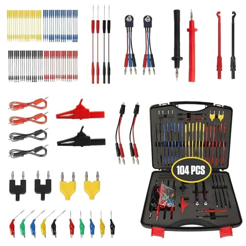 104PCS Automotive Circuit Test Leads Kit, Multimeter Terminal Test Leads Kit Multi Function Probe Test Kit with Heavy Duty Back Probes Test Lead Set Wire Connectors Set with Black Carrying Case - size: 104PCS Automotive Circuit Test Leads Kit