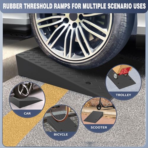 Rubber Threshold Ramp 7.09 Inch Rise, Wheelchair Rubber Door Ramp with Non-Slip Surface, Home Step Ramp with Channel for Wheelchairs/Cars/Scooters(1PCS, 2200LBs Loading) - size: 7.09IN-1PC