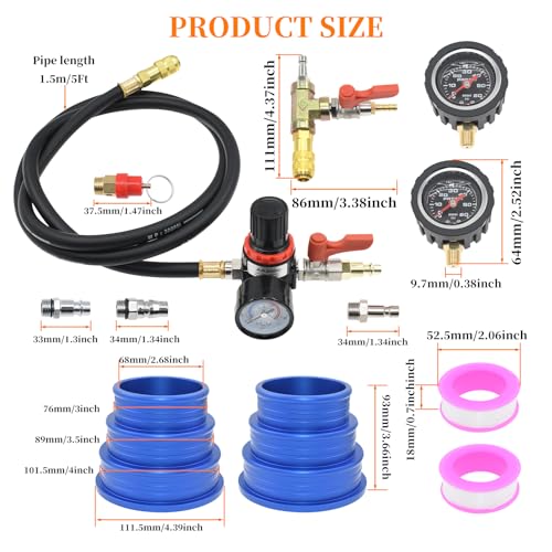 Charge Air Cooler CAC Boost Leak Tester with 3" 3.5" 4" Billet End Caps | 6061 Aluminum CAC Pressure Tester with 5Ft. Extension Line and US & EU & JP Standard Air Connectors for Class 7 & 8 Trucks - size: 13pcs