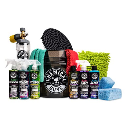 Chemical Guys HOL363 16-Piece Arsenal Builder Ceramic Car Wash & Protection Kit with Big Mouth Max Release Foam Cannon, Bucket and (6) 16 oz Car Care Cleaning Chemicals (Works w/Pressure Washers) - style: HOL363