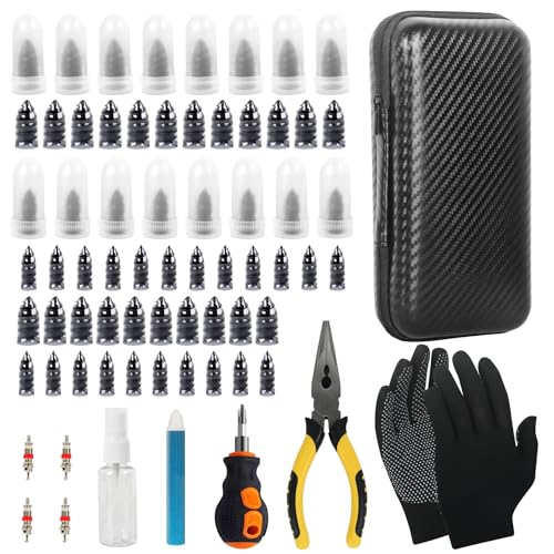 70pcs Tire Repair Rubber Nail Kit Emergency Vacuum Tire Screw Plugs | Quick Tool Screw in Tire Plugs Self-Service Tire Plugs Screw Type for Car, Motorcycle, Truck, Tractor Tire Puncture Repair