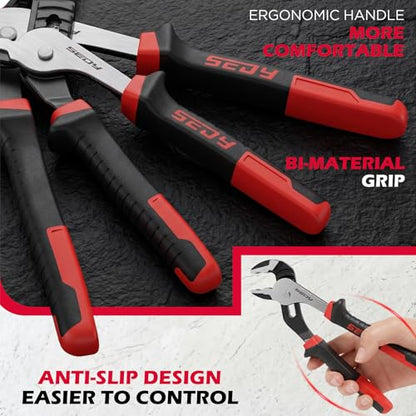 2-Piece Groove Joint Pliers Set, 10" & 8" Adjustable Water Pump Pliers, Straight Jaw Tongue and Groove Pliers with Non-Slip Handles for Plumbing, Pipe Fittings, Nuts, Bolts and Home Repair - color: 2pc - 8" & 10" Red & Black