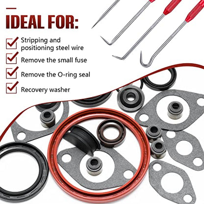 Hotop 4 Pcs Hook and Pick Set Double Pointed Scribe Car Auto Oil Metal Pick O Ring Seal Puller Hooked Scriber Marking Tools for Carpenter Machinists Technicians, 9.06 Inches