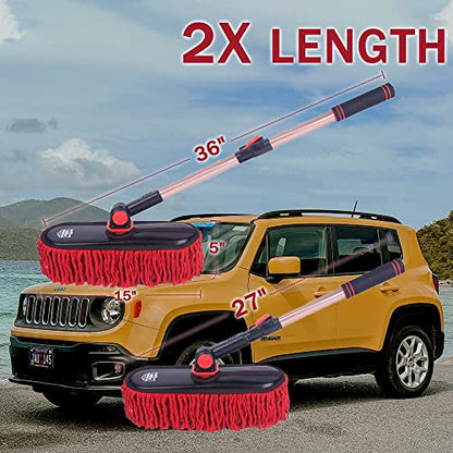 Car Duster Exterior, Loop End, 2 Pcs, Bright Red | Telescopic pole. Treated sweep traps pollen without water. Auto scratch-free care for truck, RV. - color: Bright Red