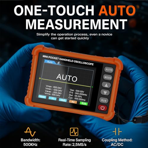 Handheld Oscilloscope with Multimeter Kit, Digital Lab Automotive Oscilloscopes with 500kHz Bandwidth, 6000 Counts Clamp Meter & Bluetooth, AC/DC Volt Tester for NCV Current Resistance Capacitance