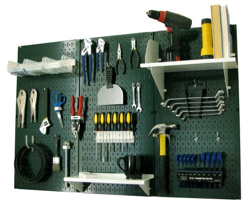 Wall Control Pegboard Organizer 4 ft. Metal Pegboard Standard Tool Storage Kit with Green Toolboard and White Accessories - color: Green Pegboard with White Accessories