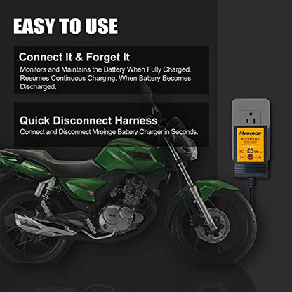 Smart Battery Charger, Mroinge 6V / 12V 1.5A Fully Automatic Trickle Charger/Maintainer for Motorcycle, ATV, Lawnmowers and More