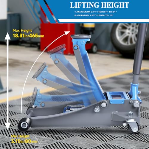 LARBANKE 3T Heavy-Duty Floor Jack with Magnetic Tray,Featuring Dual-Piston Rapid-Rise Pump,Floor Jack with Load Capacity up to 6600 lbs,Lifting Range from 3.15"-18.31",Suitable for Multiple Vehicle