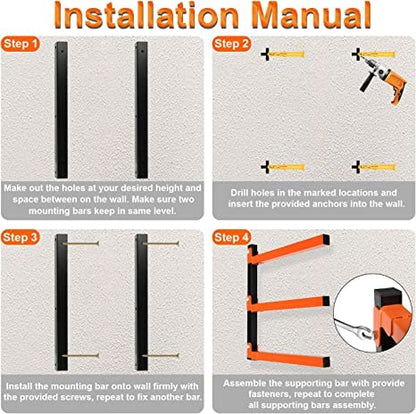 Thanaddo 3-Level Metal Storage Rack, Heavy Duty Wall Mount, 330 lb Capacity, for Lumber, Wood, Pipes, Garage, Workspace (2 Pack) - style: 2 Pack
