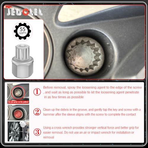55/10PT Wheel Locking Nut Key Compatible with VW, Audi, Nut Removal | Wheel Lock Nut Socket Adapter, Anti-Theft Screw Remover, Hand Repair Tool, Tyre Fitting, garage - color: 55/10PT