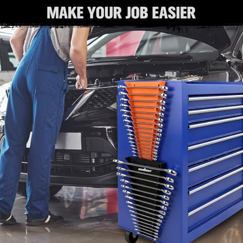 HORUSDY 2-Piece Magnetic Wrench Organizer, 32-Slot Wrench Storage Rack for Toolboxes, Drawer & Garage, SAE (1/4" - 1-1/16") & Metric (6mm - 24mm) Wrench Holder, Black & Orange, 11LBS Capacity - style: 2-Piece Magnetic Wrench Organizer, 32-Slot