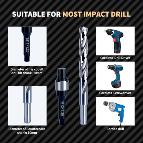 M12x1.25 Thread Repair Kit with Insert HSS Drill, Tap, Counterbore, Installation Driver, Metric, 10PCS Stainless Steel Insert M12X1.25X15MM