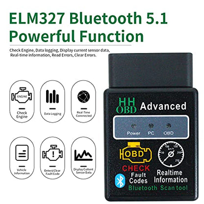 OBD2 Bluetooth Wireless Diagnostic Code Reader OBD II Scan Tool Reset & Clear Check Car Engine Light,Bluetooth Scanner Read, Compatible with iOS& Android & Windows - color: black