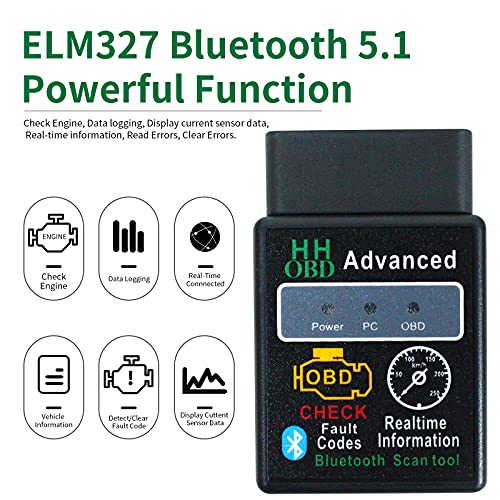 OBD2 Bluetooth Wireless Diagnostic Code Reader OBD II Scan Tool Reset & Clear Check Car Engine Light,Bluetooth Scanner Read, Compatible with iOS& Android & Windows - color: black