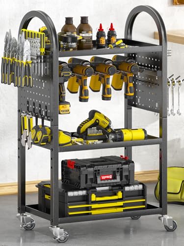 Warome Power Tool Organizer for Garage,Heavy Duty Tools Holder Storage Rack On Wheels,Floor Standing Rolling Power Tool Cart for Storage and Organization，Father/Husband/Boyfriend/Men/Dad Gift - color: Black, size: no power+8 slots