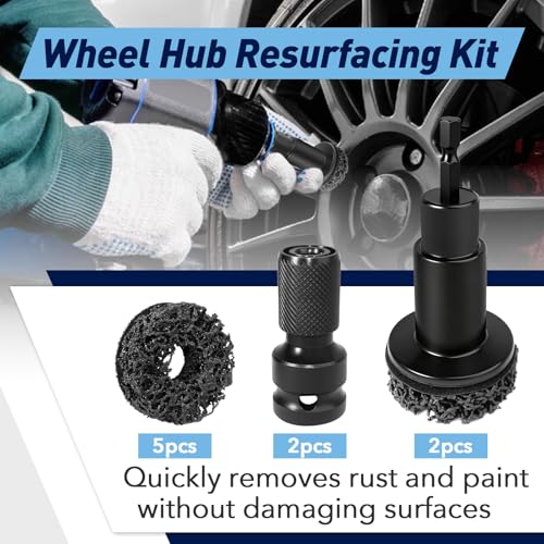 9 PCS Wheel Hub Cleaning Tool, Brake Hub Cleaning Kit Includes 5 Pads, Compatible with Electric Drills or 1/2" Impact Wrenches, Suitable for Car & Truck - color: 9-PACK