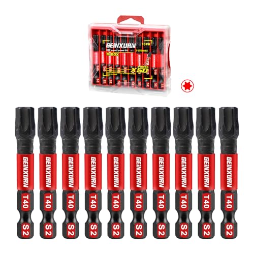 Geinxurn 10Pieces 2 In. T40 Impact Tough Magnetic Screwdriver Bit Set, #40 Torx Head Power Bits, S2 Alloy Steel Star Bits with Storage M-Box - color: 10 Pcs, size: T40 - 2 in
