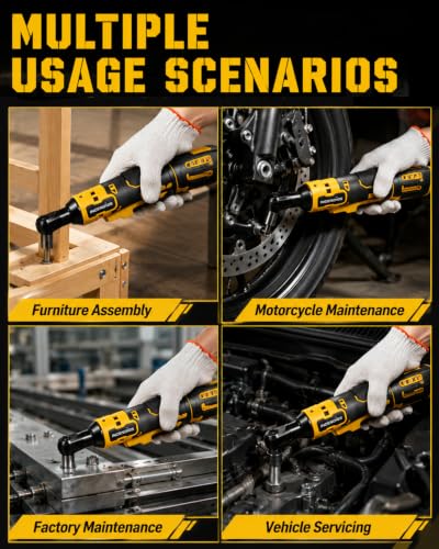 3/8" Cordless Ratchet Wrench Compatible with Dewalt 20V Battery, 74ft-lbs | 1250 RPM Brushless, LED Light, Compact Low Profile Electric Ratchet with 8 Sockets Set, 3 Inch Extension Bar - size: 3/8"