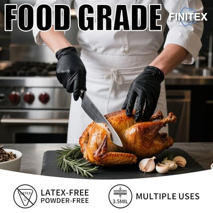 FINITEX - Black Nitrile Disposable Gloves, Exam Gloves, Powder-free, Latex-free, 3mil, Case of 10 Boxes - size: Large (Pack of 1000)