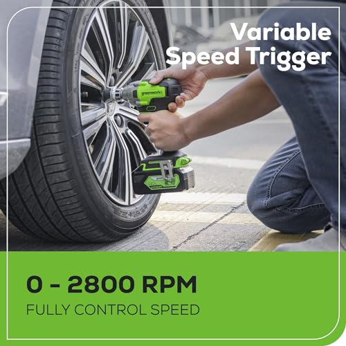 Greenworks 24V Brushless 1/2" Cordless Impact Wrench (3 Speed / 300 ft.-lbs. / LED Light), 4.0Ah Battery and Compact Charger Included - size: 300 ft.-lbs., style: w/4Ah Battery