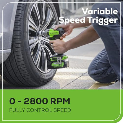 Greenworks 24V Brushless 1/2" Cordless Impact Wrench (3 Speed / 300 ft.-lbs. / LED Light), 4.0Ah Battery and Compact Charger Included - size: 300 ft.-lbs., style: w/4Ah Battery