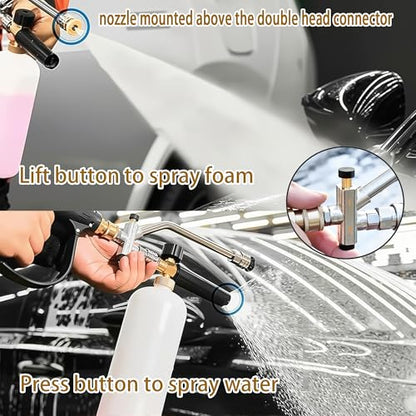 Selkie Foam Cannon with Pressure Washer Gun and Dual Connector, 3-in-1 Car Foam Cannon Kits with 1/4 Inch Quick Connector, 7 Pressure Washer Nozzle Tips, Dual-Connector Accessory