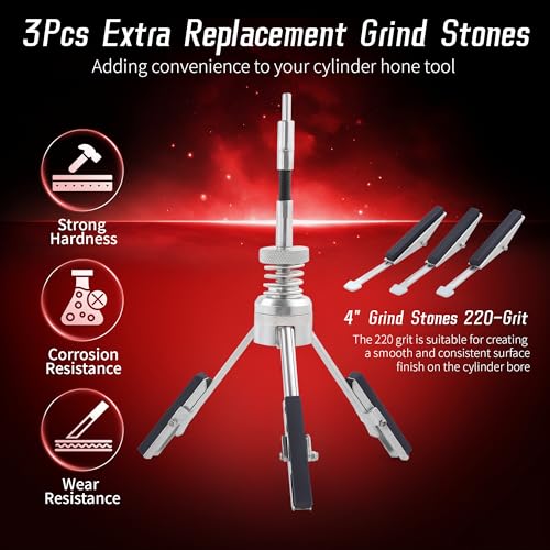 7PCS Cylinder Hone Tool Set, Adjustable Engine Cylinder Honing Grinding Tool for 3/4" to 7" Cylinders, Engine Piston Servicing Tools with 1-1/8", 3", 4" Replacement Honing Stones 220 Grit - size: 7pc Set