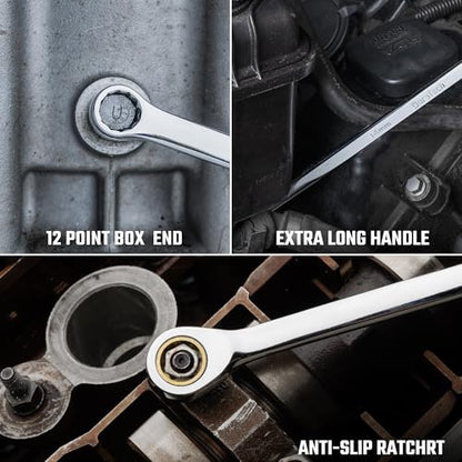 DURATECH 14mm Extra Long Anti-Slip Ratcheting Wrench, Double Box End Wrench, 12-point, Metric, CR-V Steel - size: 14mm