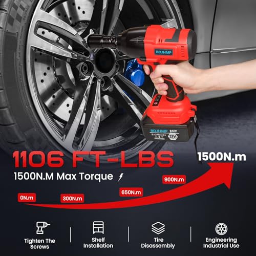 Cordless Impact Wrench 1/2", 1106 FT-lbs 1500Nm Brushless Impact Gun Compatible with Makita 18V Batteries, 2 * 5.0 Ah Multifunction Power Impact Driver for Home Car Truck Mower