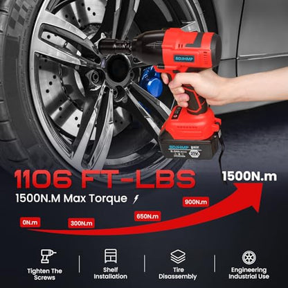 Cordless Impact Wrench 1/2", 1106 FT-lbs 1500Nm Brushless Impact Gun Compatible with Makita 18V Batteries, 2 * 5.0 Ah Multifunction Power Impact Driver for Home Car Truck Mower