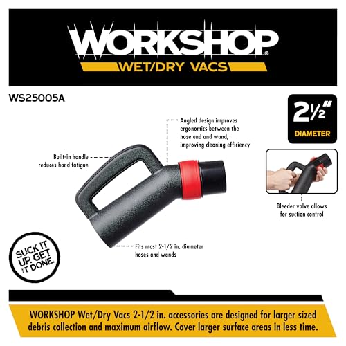 WORKSHOP Wet/Dry Vacs WS25005A 2-1/2-in. Hose Grip Vacuum Attachment | Control Suction with Built-in Bleeder Valve, For WORKSHOP Shop Vacuum Cleaners, Fits 2-1/2-inch Extension Wands and Hoses