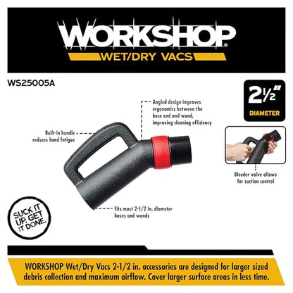WORKSHOP Wet/Dry Vacs WS25005A 2-1/2-in. Hose Grip Vacuum Attachment | Control Suction with Built-in Bleeder Valve, For WORKSHOP Shop Vacuum Cleaners, Fits 2-1/2-inch Extension Wands and Hoses